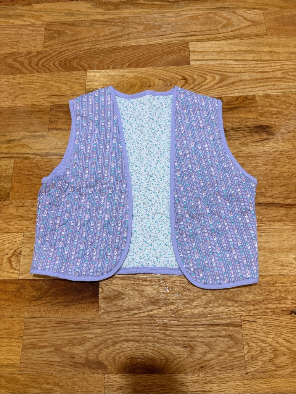 Vintage Lilac Patterned Handmade Quilted  Vest - Purple